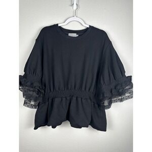 Preen By Thornton Bregazzi Sweater Large Black Ruffle Cotton Silk Lace